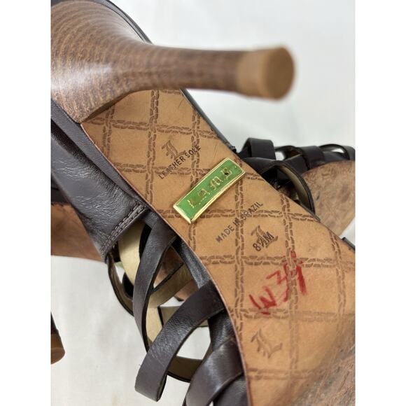LAMB L.A.M.B Platform Heels Brown Leather 8.5 M Strappy Open Toe Zip - Picture 5 of 10